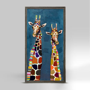 These towering two giraffes create stunning artwork that will instantly spark a conversation. Eli Halpin's unexpected, rich color choices make this unique piece elegant and contemporary.