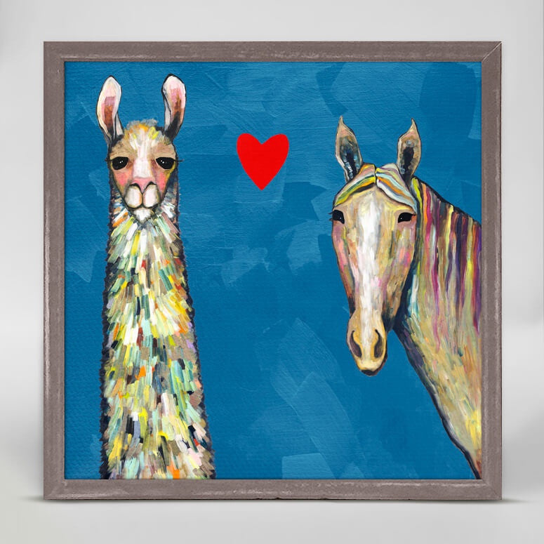 Llama Loves Horse Mini Framed Canvas Print in Blue by Eli Halpin