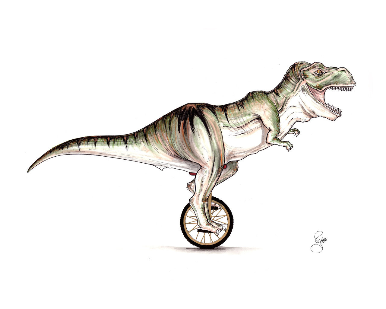 T-Rex on a Unicycle Print by Janis Fowler