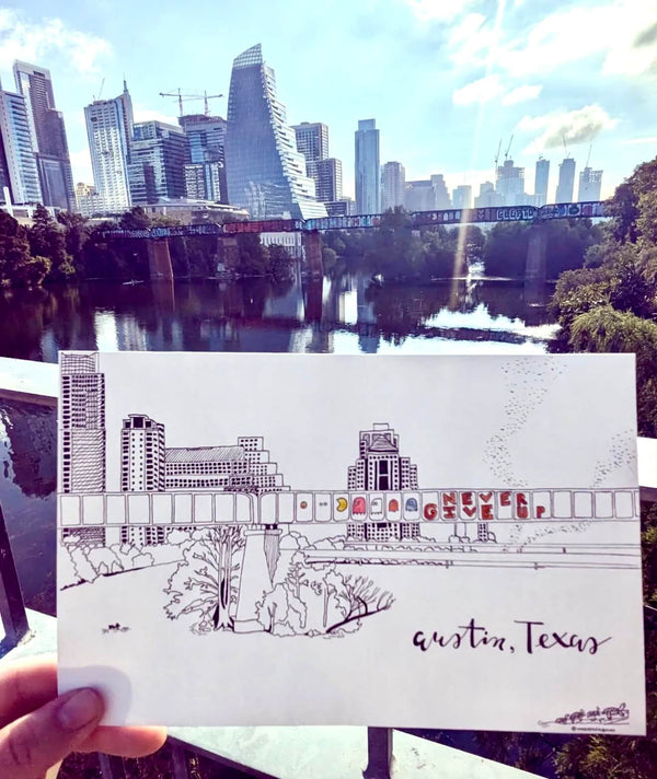 Pacman Bridge Postcard by Alex Quirk - Art for the People Gallery