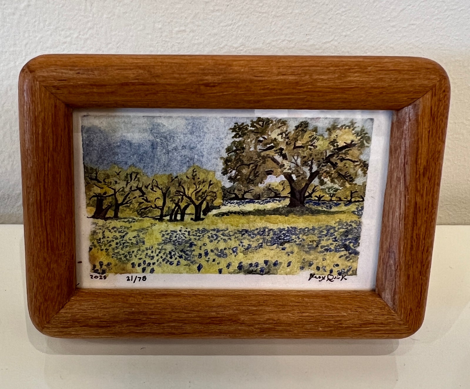 Live Oak and Bluebonnets Mini Print by Alex Quirk + Wood Frame