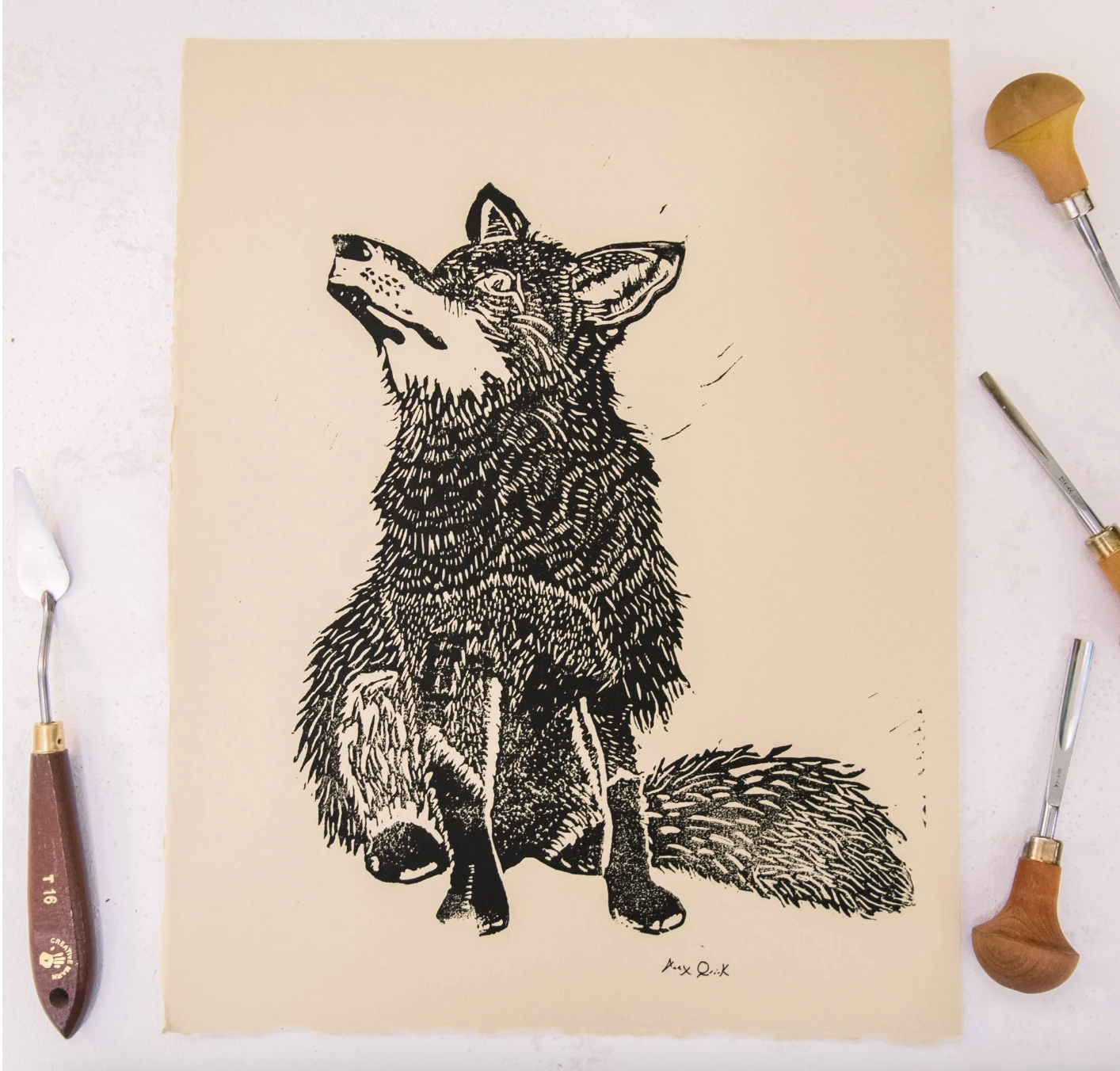 Coyote Linocut Prints by Alex Quirk - 11"x14" + Original