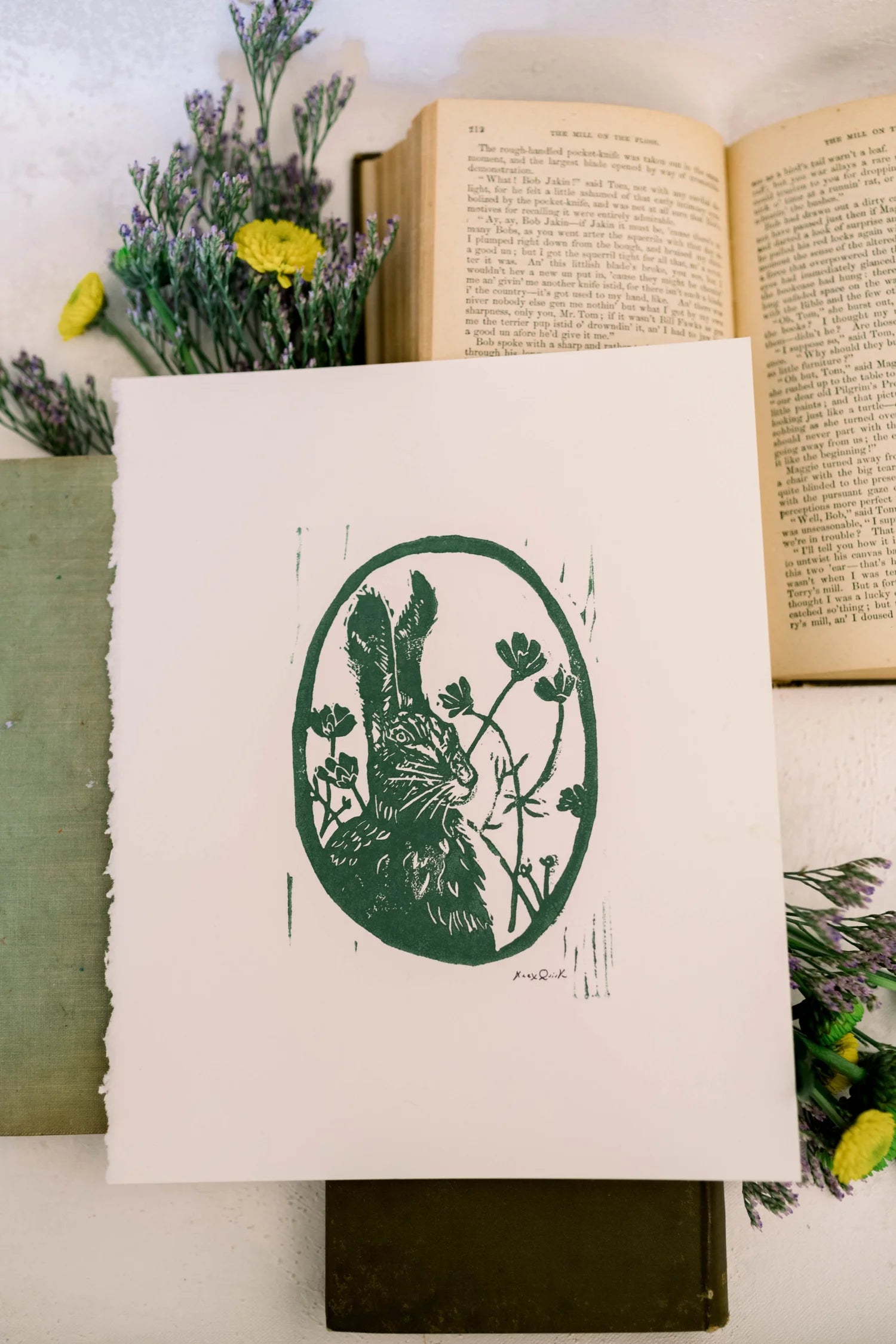 Mr. Hare and His Flowers Print by Alex Quirk