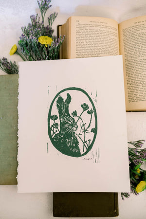 Mr. Hare and His Flowers Print by Alex Quirk