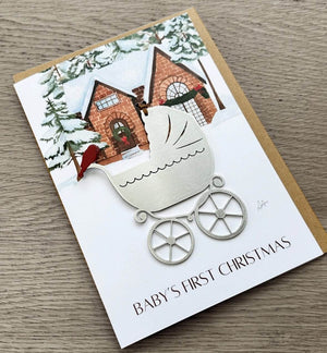 Baby's First Chirstmas Card with Pram Ornament by Authenticaa