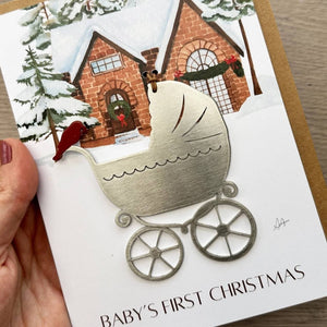 Baby's First Chirstmas Card with Pram Ornament by Authenticaa