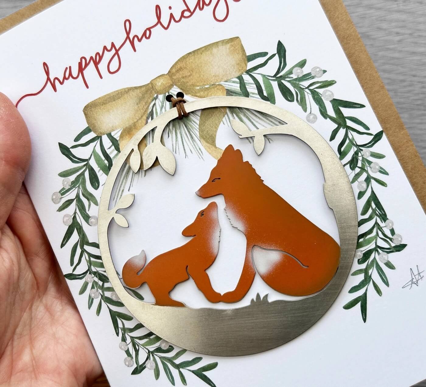 Happy Holidays Card with Fox Ornament by Authenticaa