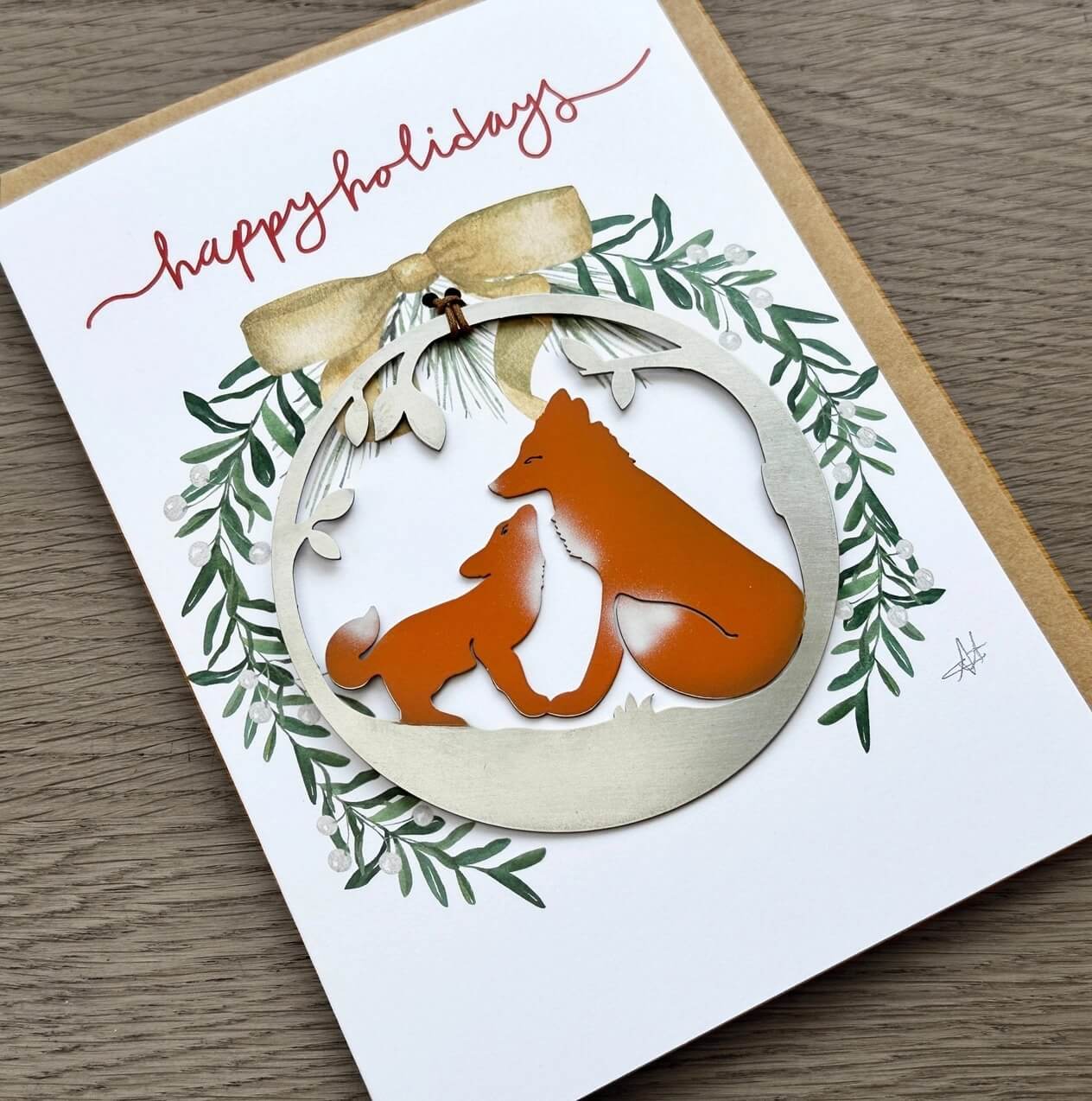 Happy Holidays Card with Fox Ornament by Authenticaa