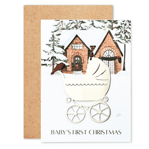 Baby's First Chirstmas Card with Pram Ornament by Authenticaa