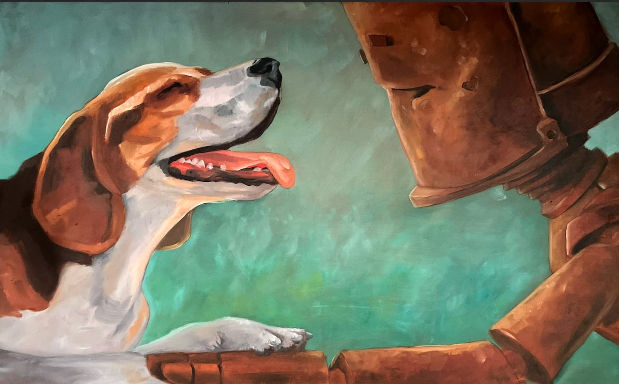 Beagle Bot - Robots in Rowboats by Lauren Briere + Print on Wood "Brick"