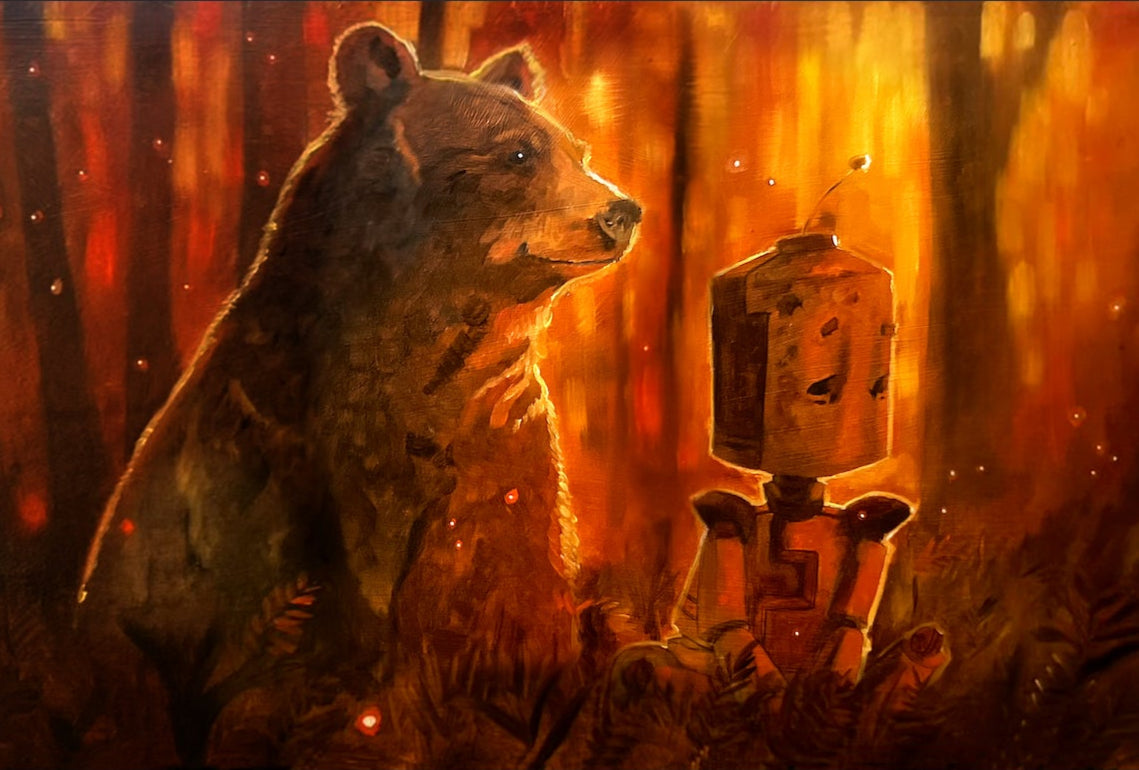 Bear Bot - Robots in Rowboats by Lauren Briere + Print on Wood "Brick"