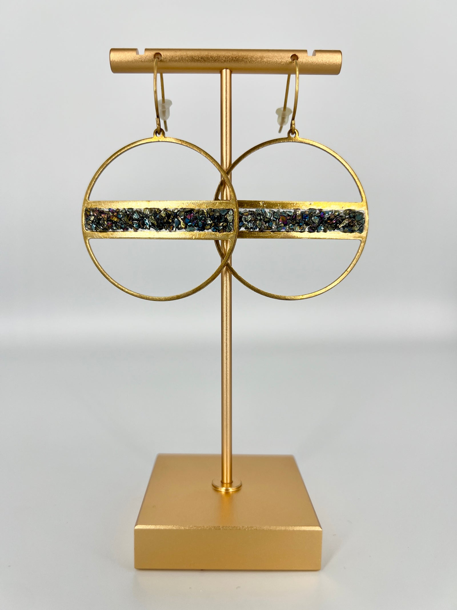 Blue Black Crushed Glass Hoop Earrings by Bee Mary