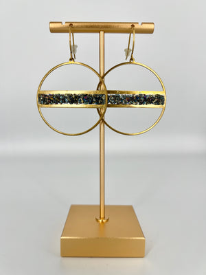 Blue Black Crushed Glass Hoop Earrings by Bee Mary