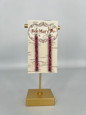 Hot Pink Crushed Glass Bar Earrings by Bee Mary