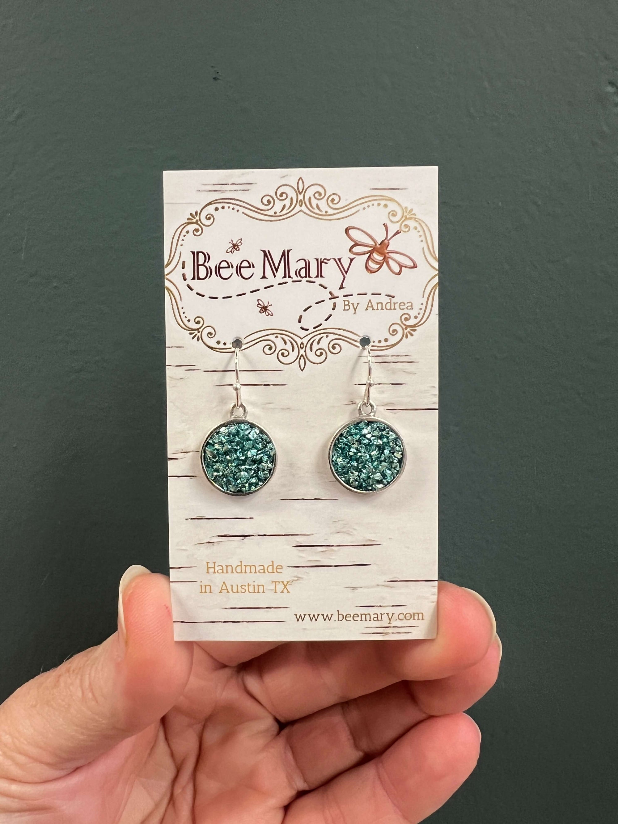 Turquoise Crushed Glass Dot Earrings by Bee Mary