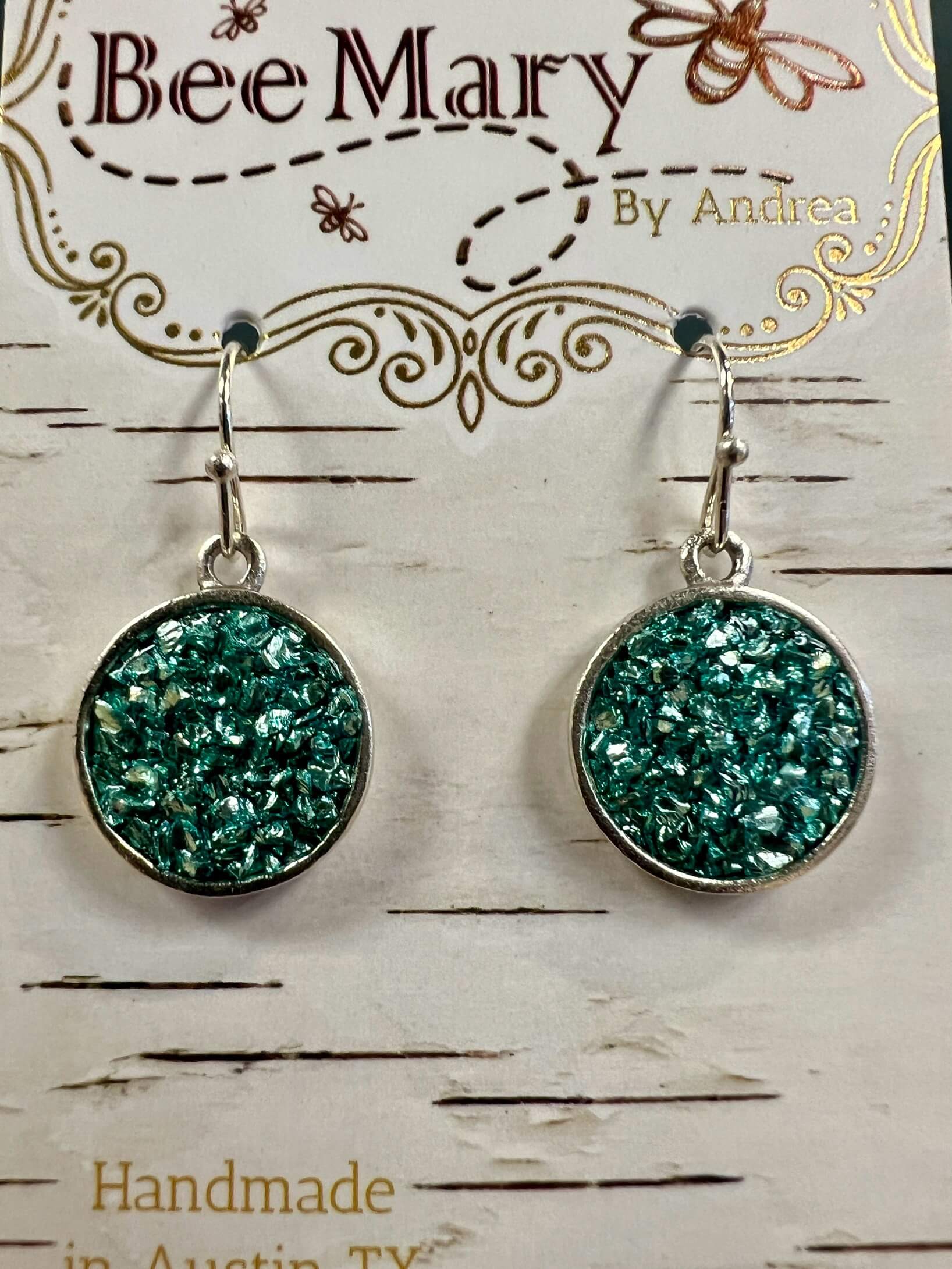 Turquoise Crushed Glass Dot Earrings by Bee Mary