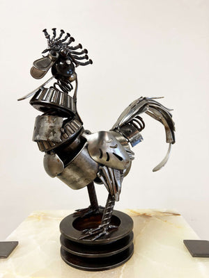 Steampunk Rooster Metal Art Sculpture by Bernardo Meza of Meza Metal Sculptures