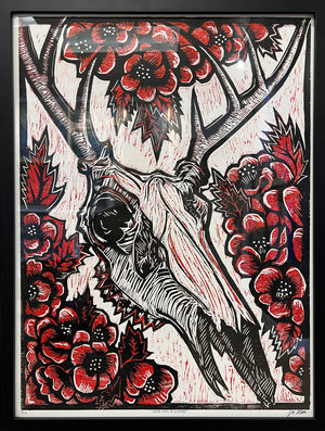 Deer Skull & Flowers Framed Print by Brunky Art