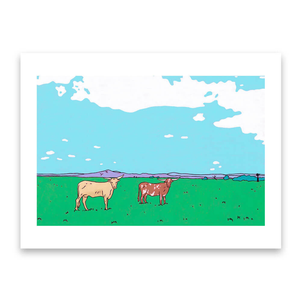 Flomot Longhorns Print by Cara Jackson