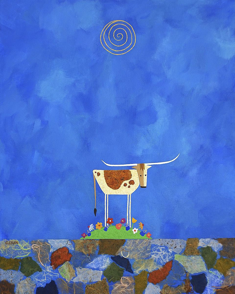 Longhorn on Wildflower Hill Print by Casey Craig