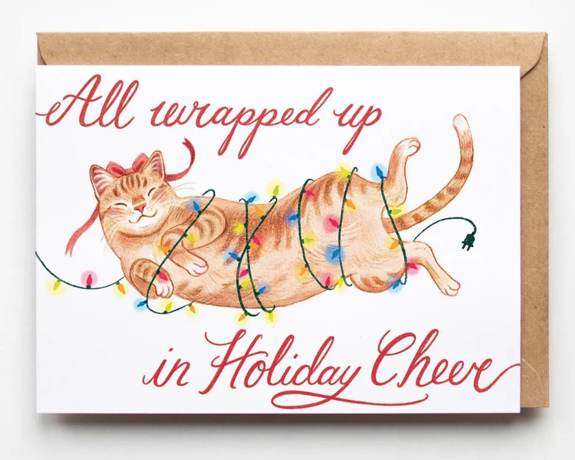 All Wrapped Up In Holiday Cheer - Cat Christmas Card by Cats in Cardigans