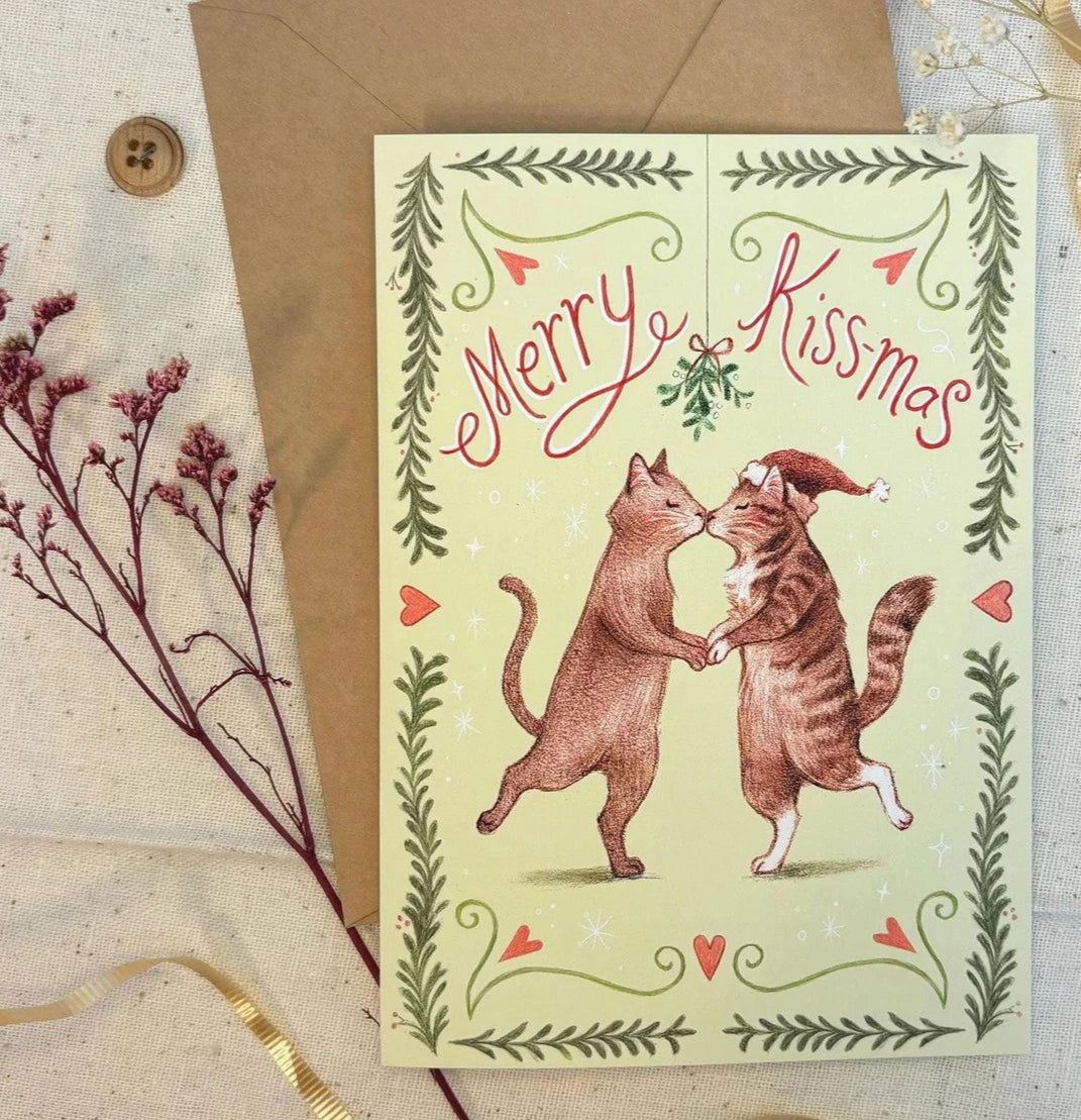 Merry Kissmas - Cat Christmas Card by Cats in Cardigans