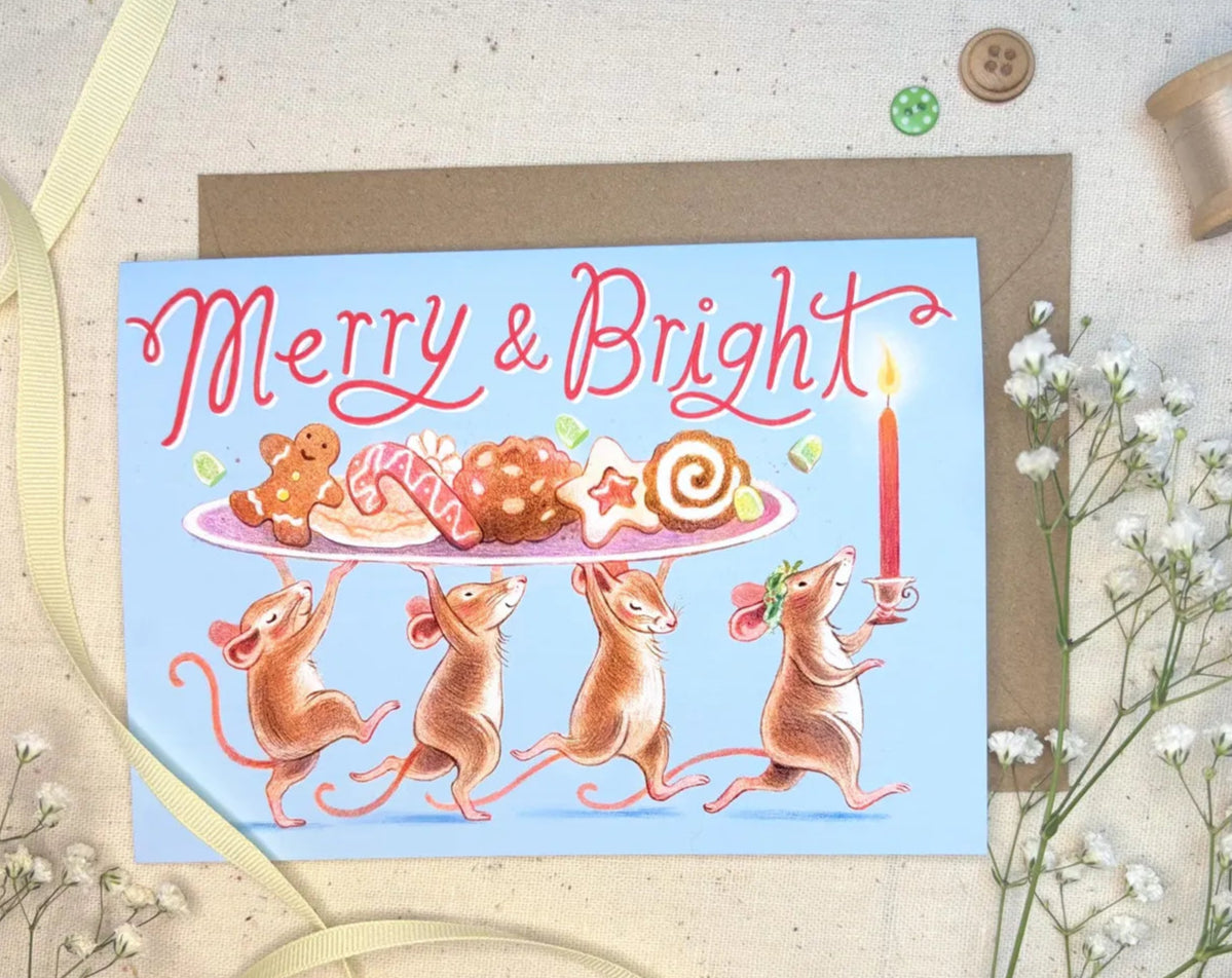 Merry and Bright Christmas Card by Cats in Cardigans