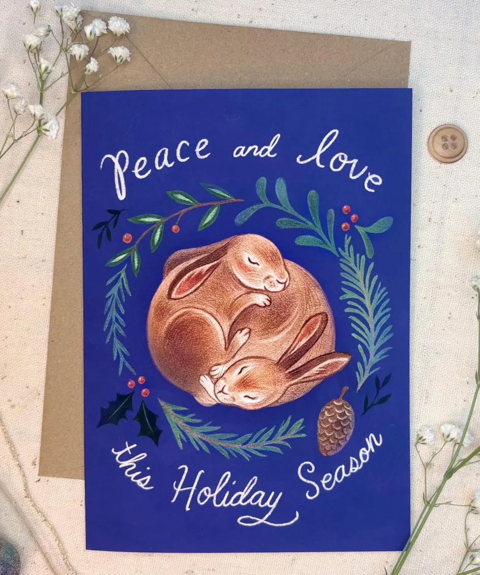 Peace and Love This Holiday Season Card by Cats in Cardigans