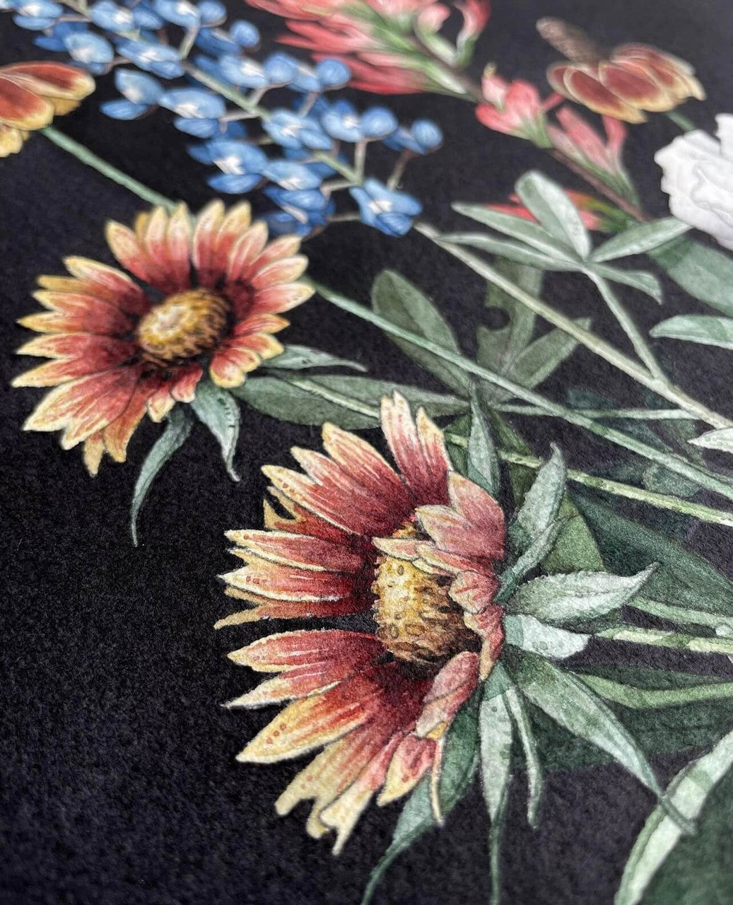 Chloe Gray's print is an array of florals, this close up is of the Gaillardia flowers.