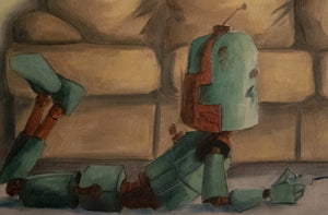 Comfort Game Bot - Robots in Rowboats by Lauren Briere + Print on Wood "Brick"