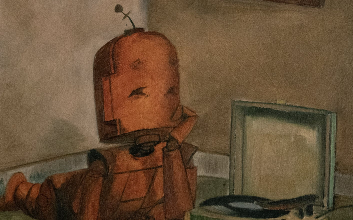 Comfort Record Bot - Robots in Rowboats by Lauren Briere + Print on Wood "Brick"