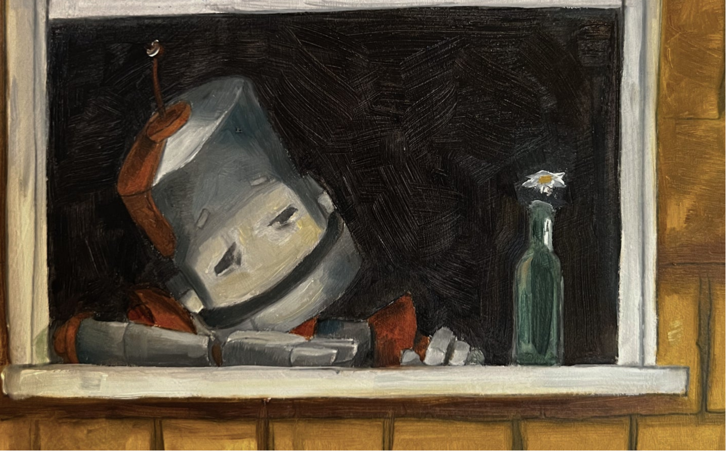 Comfort View Bot - Robots in Rowboats by Lauren Briere + Print on Wood "Brick"