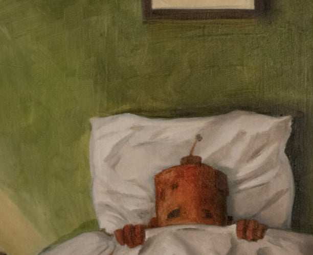 Comfort Bed Bot - Robots in Rowboats by Lauren Briere + Print on Wood "Brick"