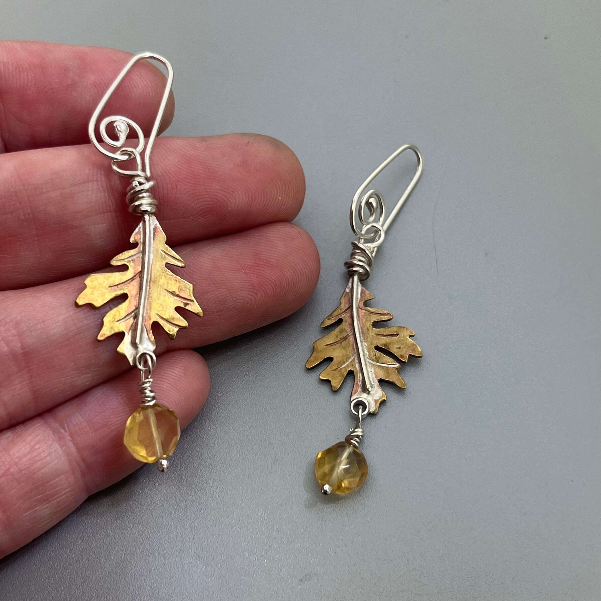 Silver Fall Leaf Earrings with Citrine by Courtney Marie Jewelry