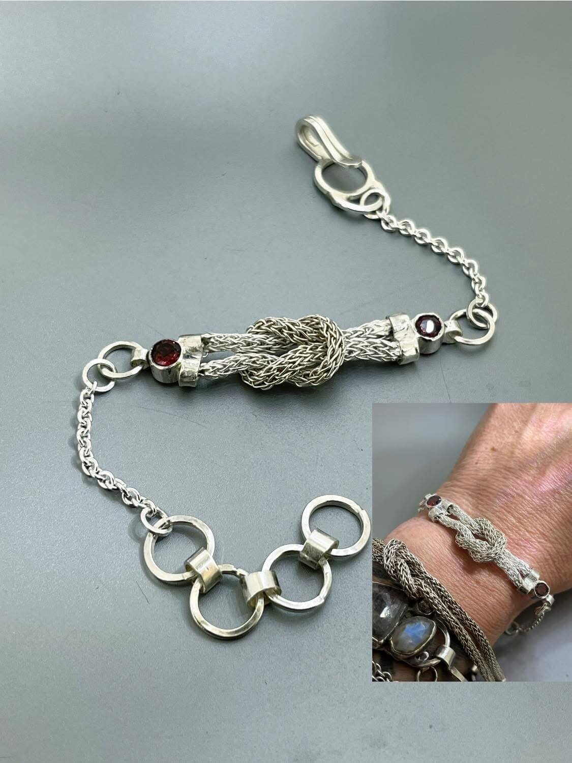 Garnet and Braided Fine Silver Bracelet by Courtney Marie Jewelry