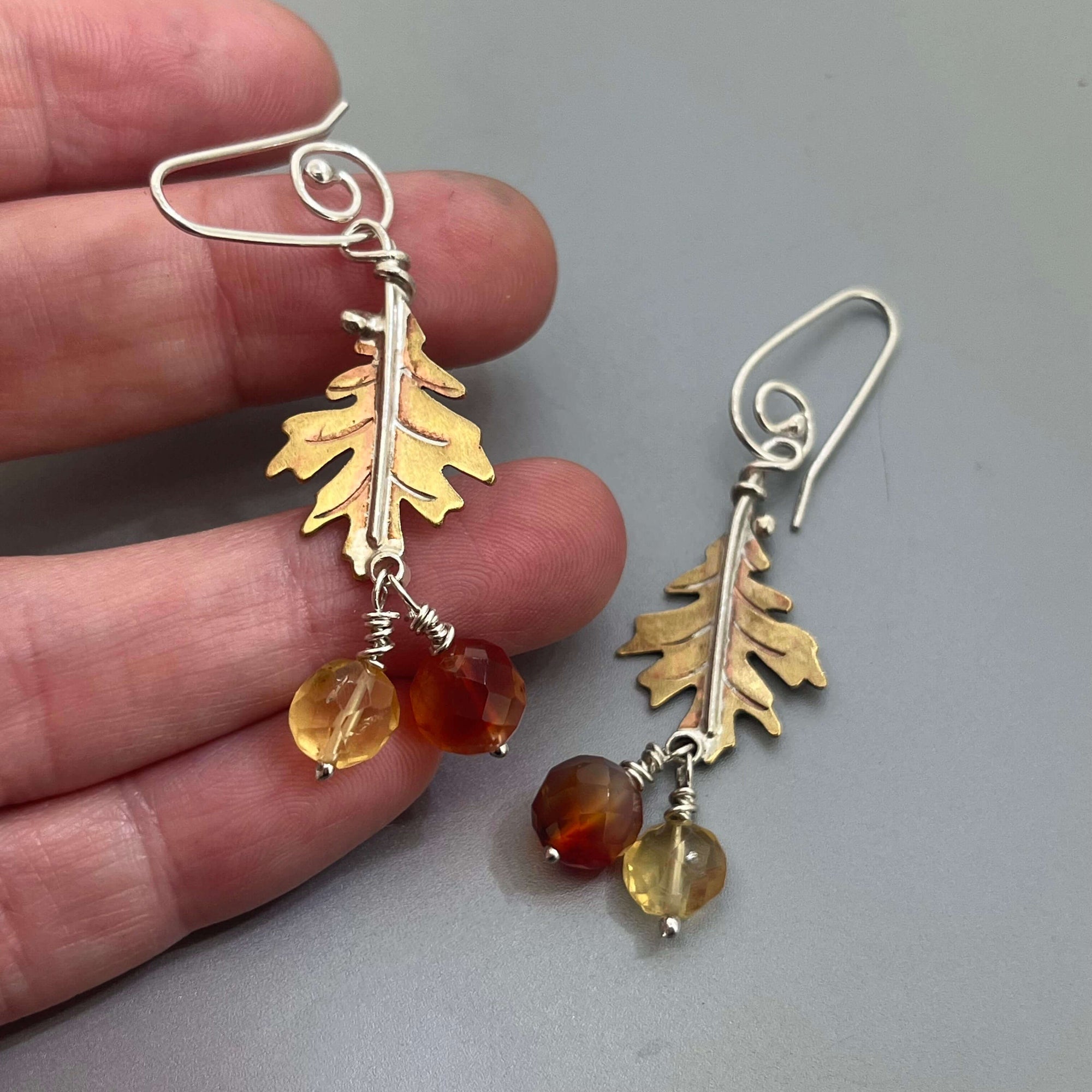 Silver Fall Leaf Earrings with Citrine + Carnelian by Courtney Marie Jewelry