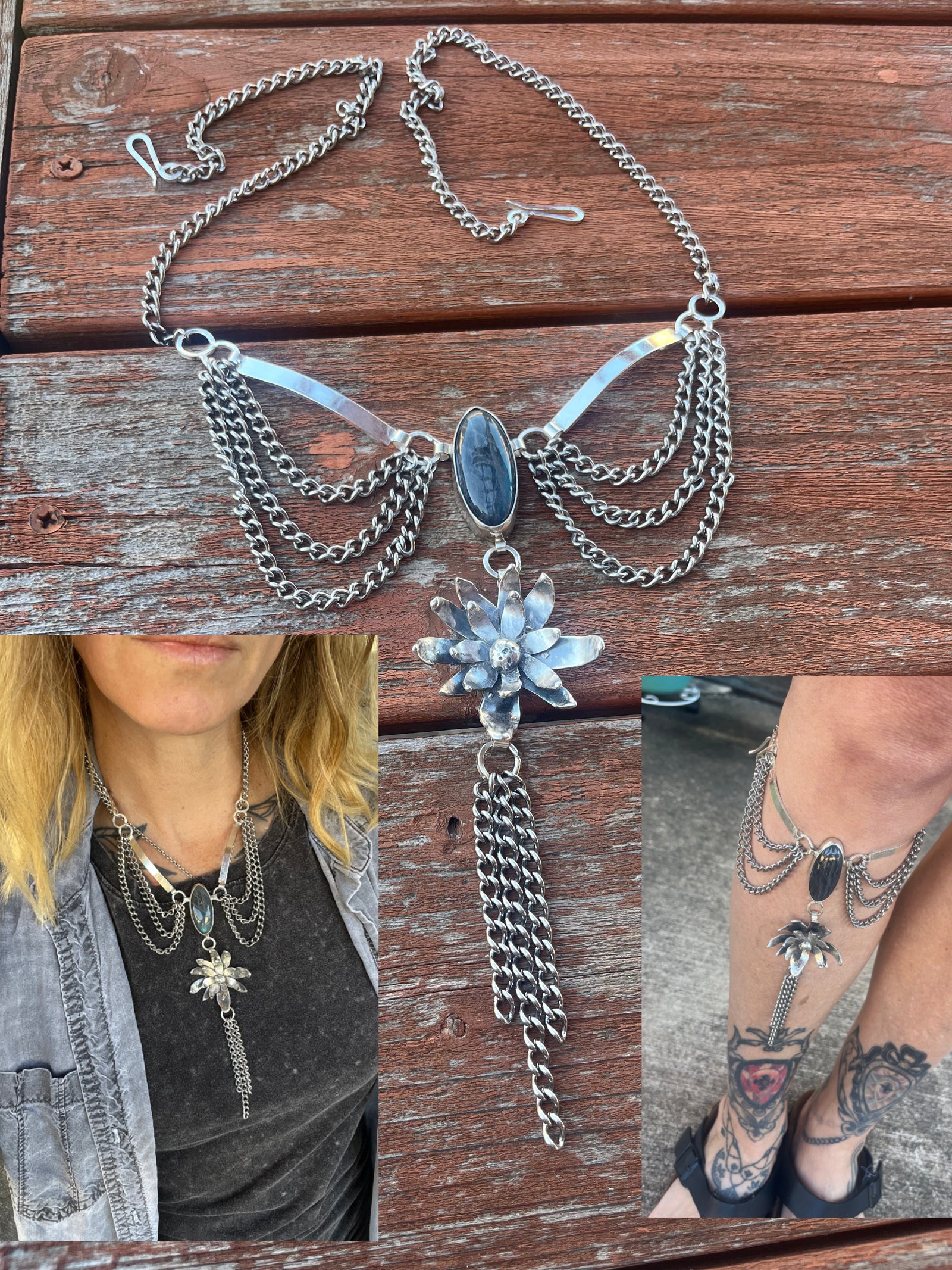 Labradorite and Sterling Silver Flower Calflett by Courtney Marie Jewelry