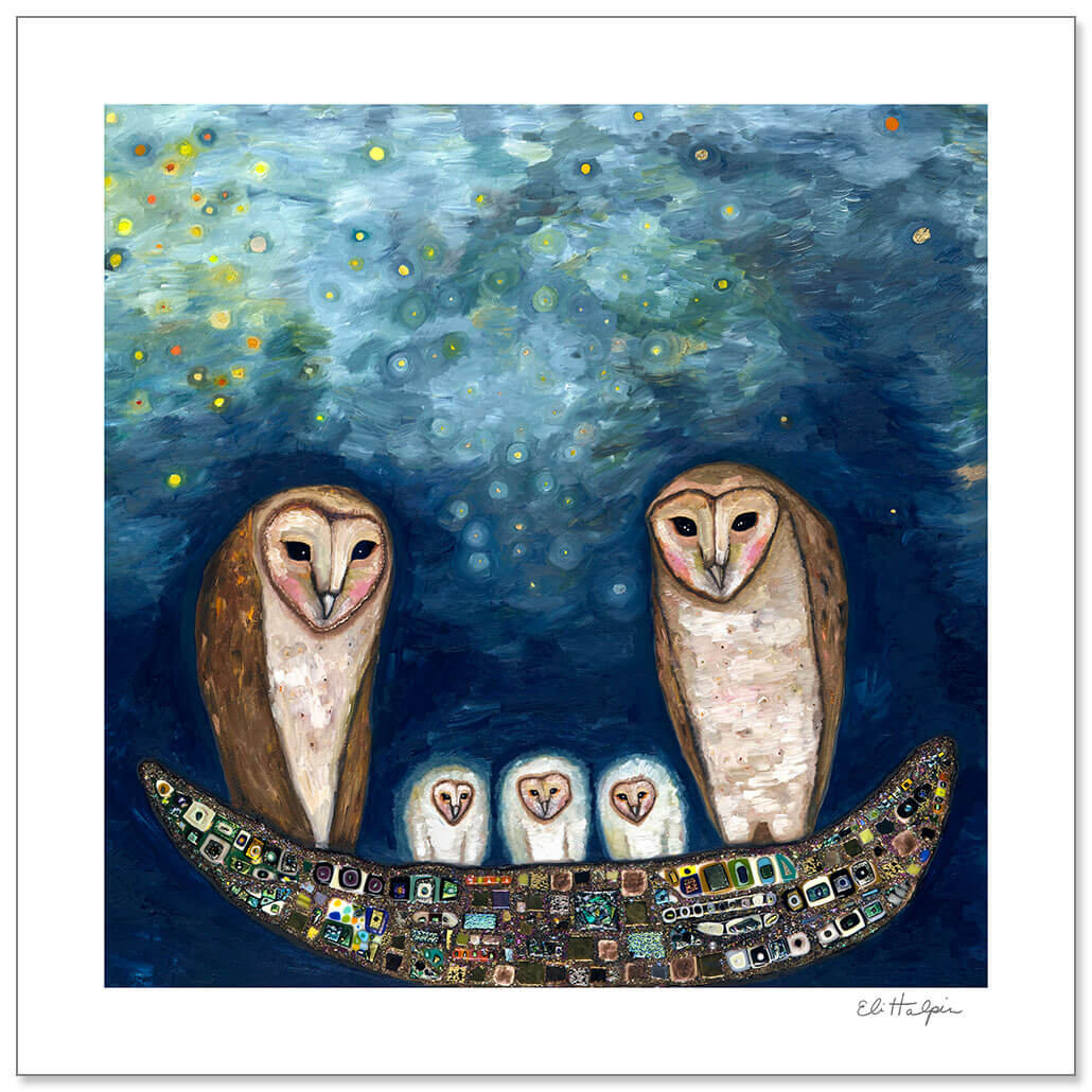Barn Owl Treasure Nest Print by Eli Halpin + 8"x8" Paper