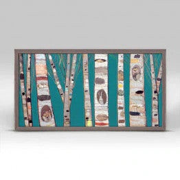 Teal Birch Trees Mini Framed Canvas Print by Eli Halpin