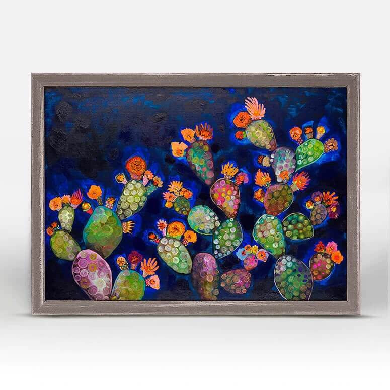 Blooming Prickly Pears - Orange & Blue by Eli Halpin - Austin Tx Artist! Mini Framed Canvas Print