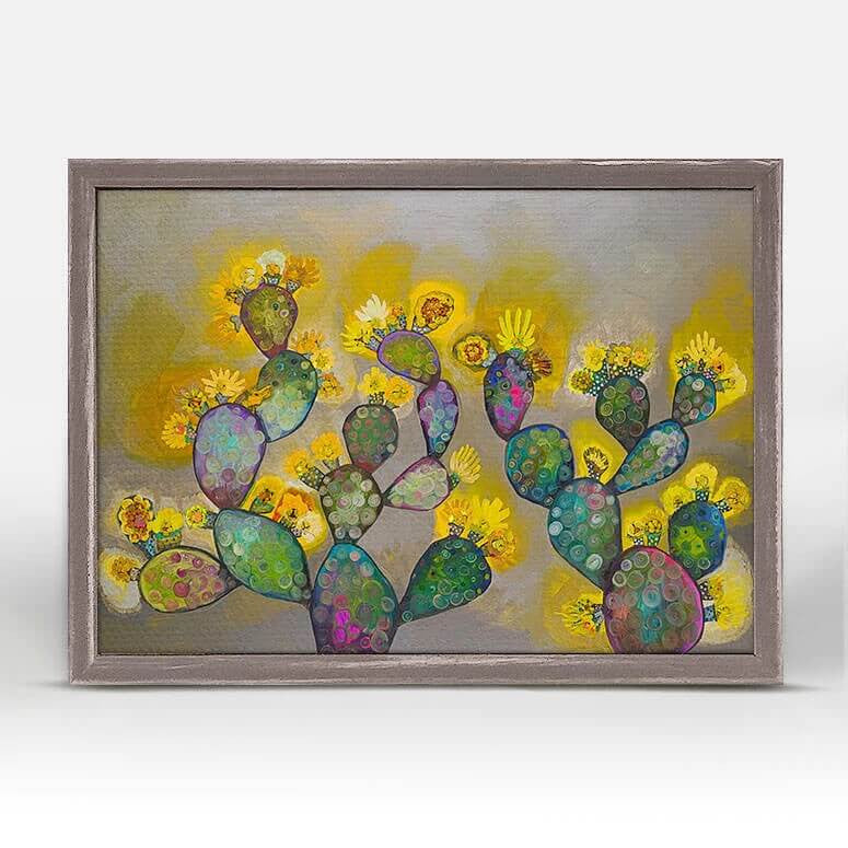 Blooming Prickly Pears - Yellow & Gray Mini Framed Canvas Print by Eli Halpin