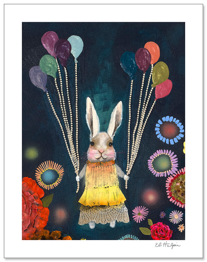 Bunny Balloons Print by Eli Halpin + 11"x14" Paper