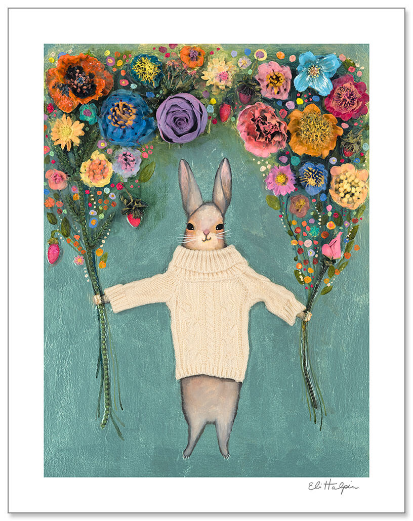 Bunny Bouquet Print by Eli Halpin + 11"x14" Paper