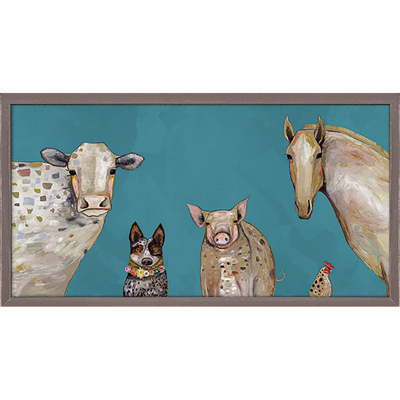 Cattle Dog and Crew in Teal Mini Framed Canvas Print by Eli Halpin