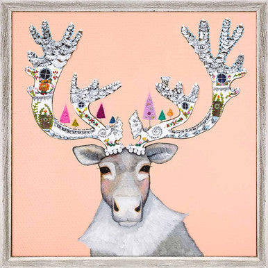 Gingerbread Caribou - Holiday Embellished Mini Framed Canvas Print by Eli Halpin