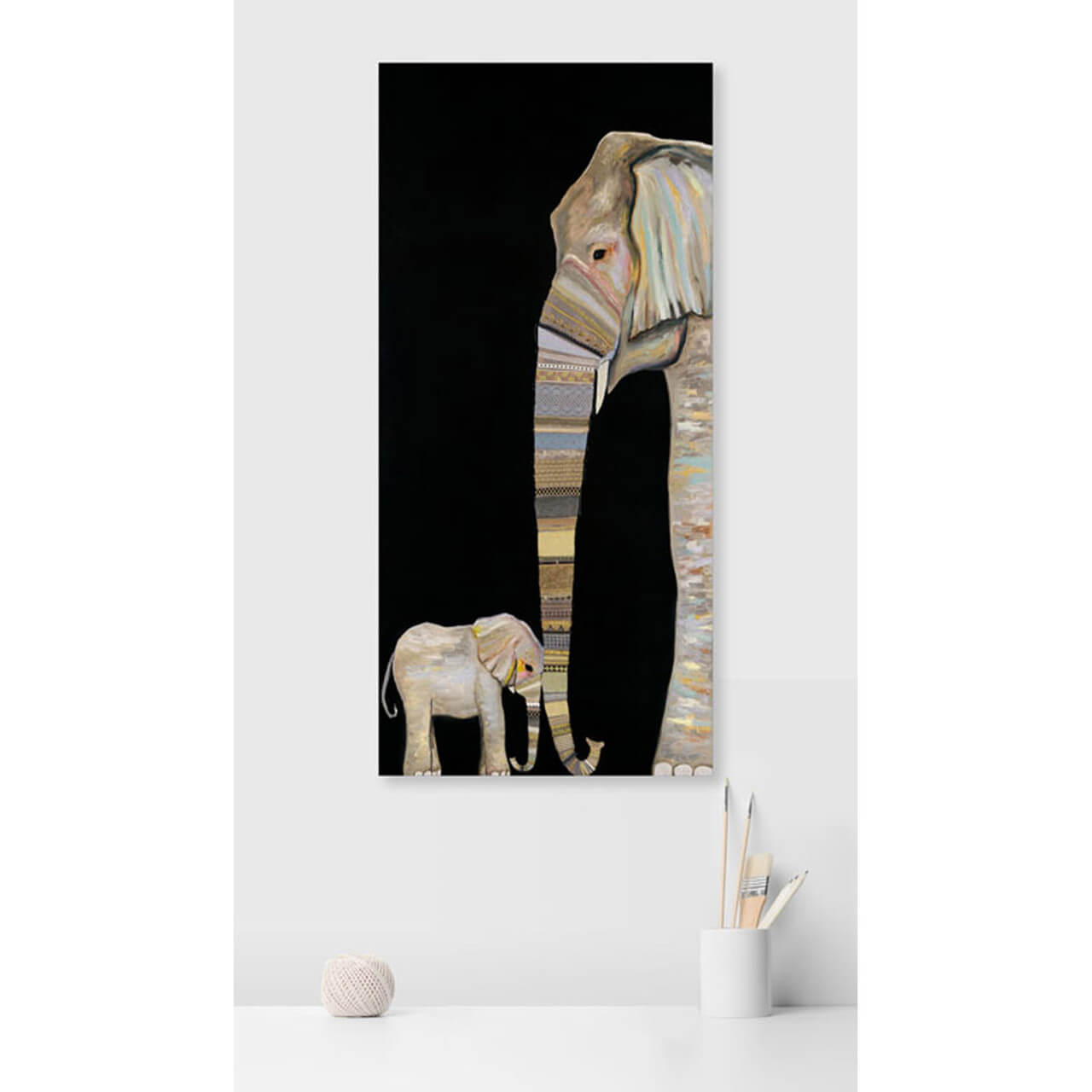 Elephant Baby and Mama Canvas Print by Eli Halpin + 30"x15"