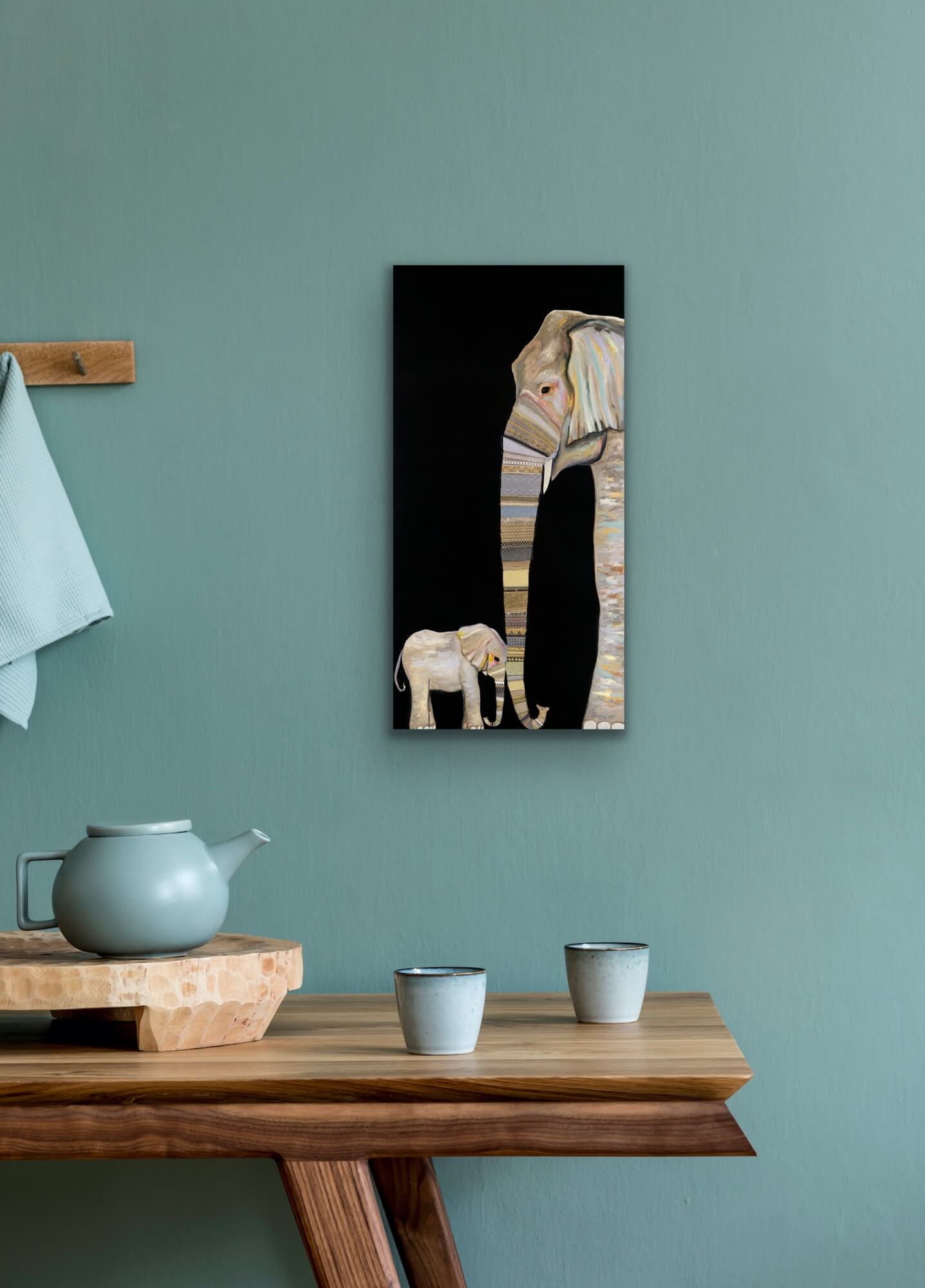 Elephant Baby and Mama Canvas Print by Eli Halpin + 30"x15"