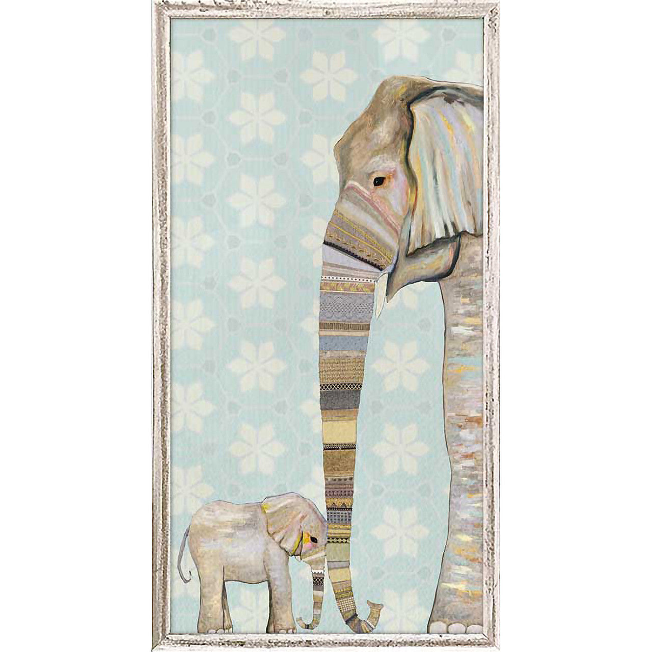 Elephant Baby and Mama on Bohemian Mini Framed Canvas Print by Eli Halpin + Rustic Natural Frame