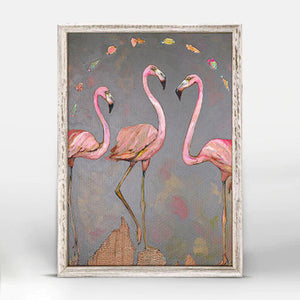 Flamingos and Fish Mini Framed Canvas Print by Eli Halpin