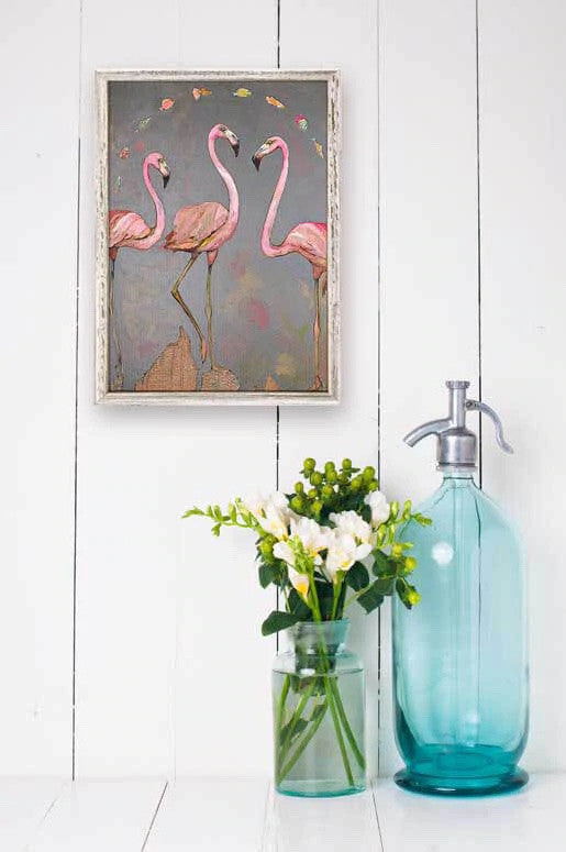 Flamingos and Fish Mini Framed Canvas Print by Eli Halpin